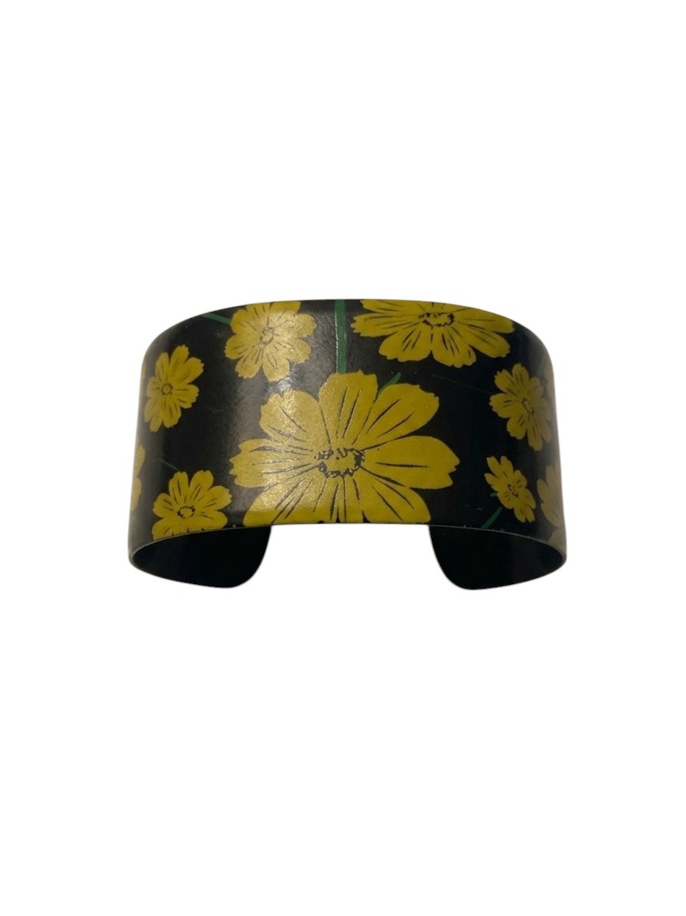 Black Cuff Bracelet with Yellow Floral Motif